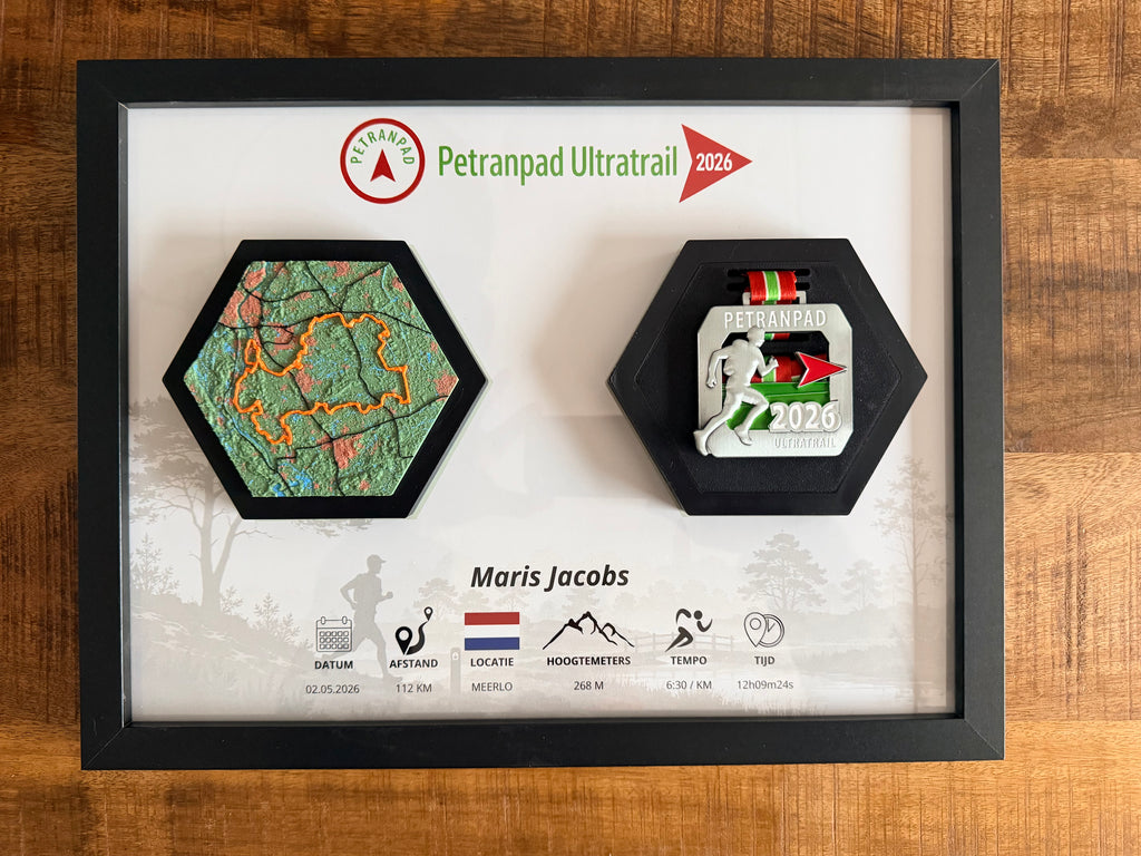 Jouw route vereeuwigd - 3D Route & Medaille Fotolijst 30x40 cm Studio Selvaggio