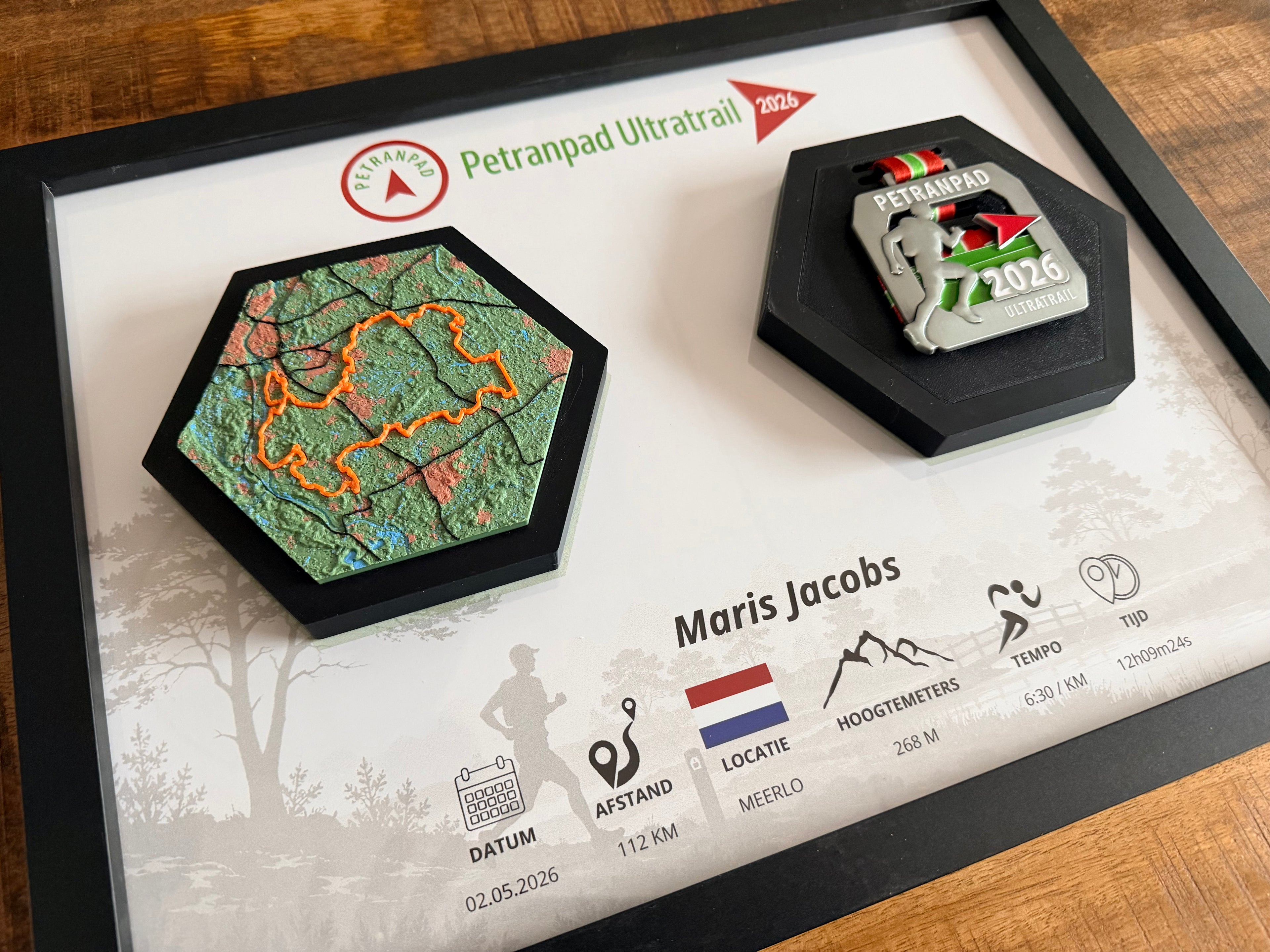 Jouw route vereeuwigd - 3D Route & Medaille Fotolijst 30x40 cm Studio Selvaggio